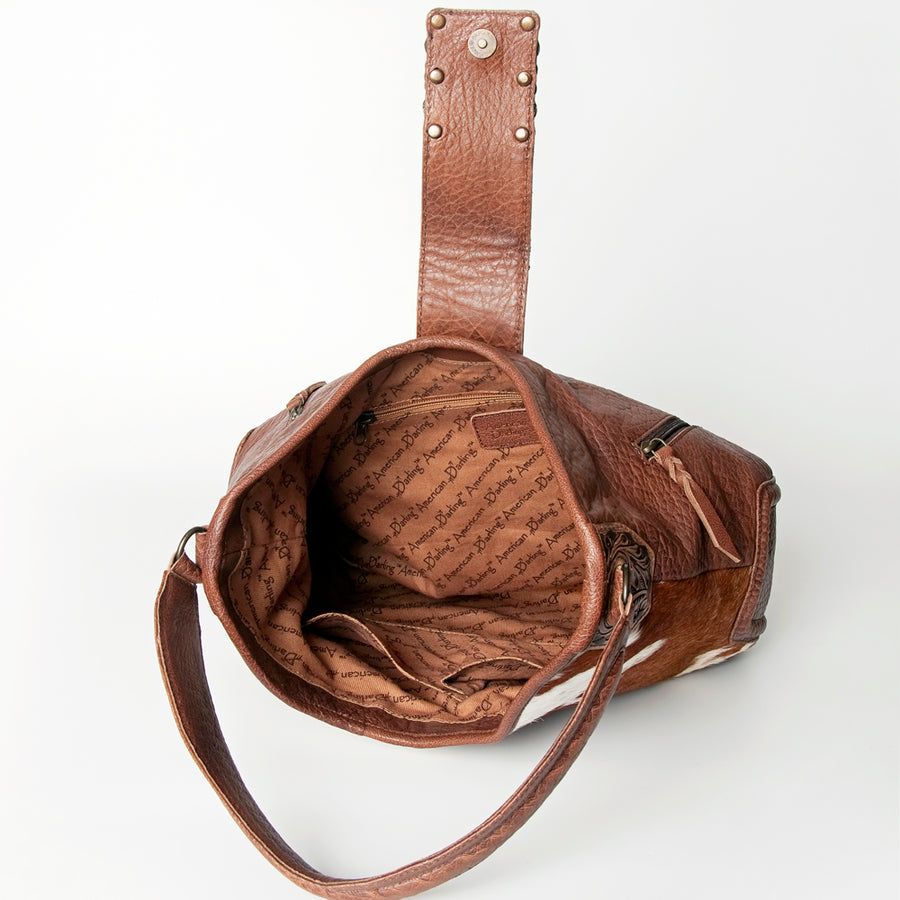 American Darling Hobo Bag Hand Tooled Floral Carved Cowhide Genuine Leather Western Purse with Turquoise Concho & YKK Zipper