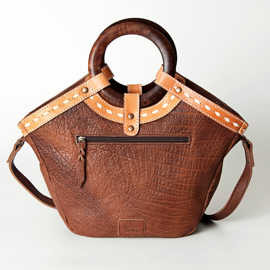 American Darling Tote Bag Genuine Leather Western Shoulder Purse with Buck stitched Detail and YKK Zipper