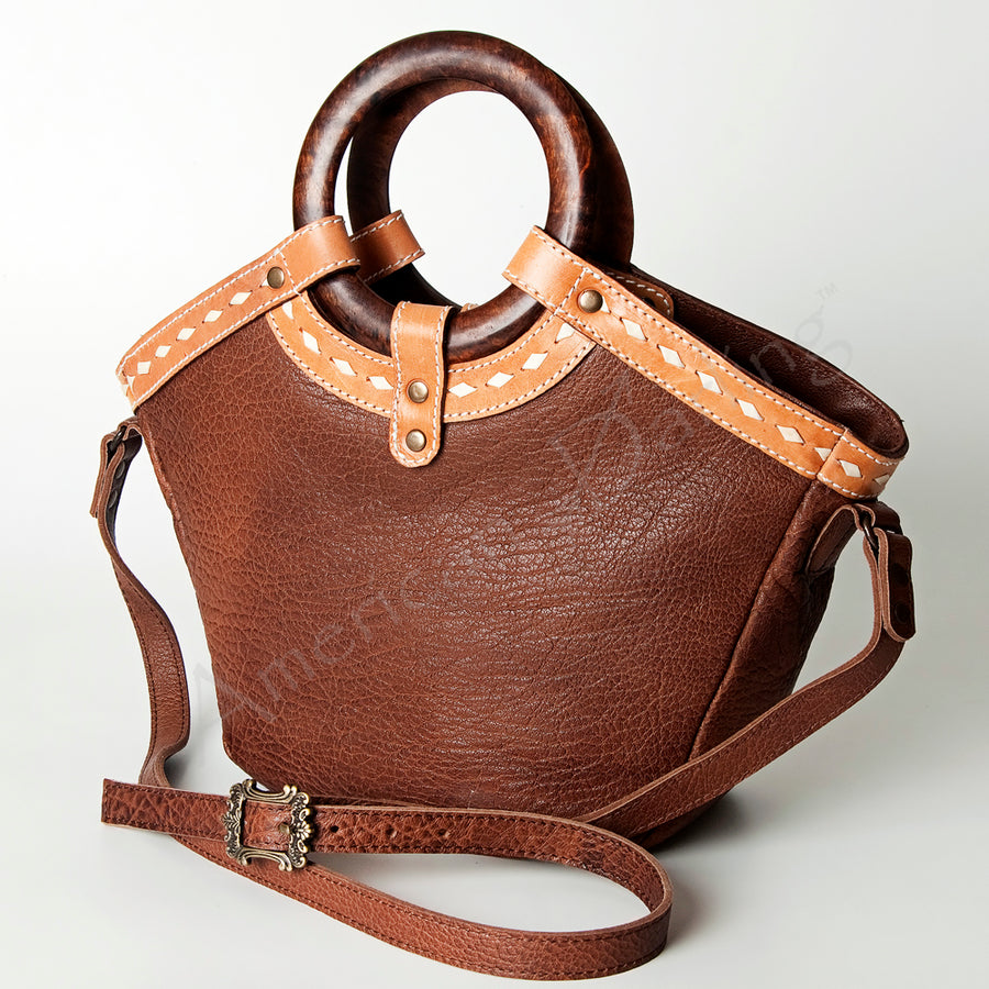 American Darling Handcrafted Western Leather Tote Bag with Buck stitched Detail - Uhorse