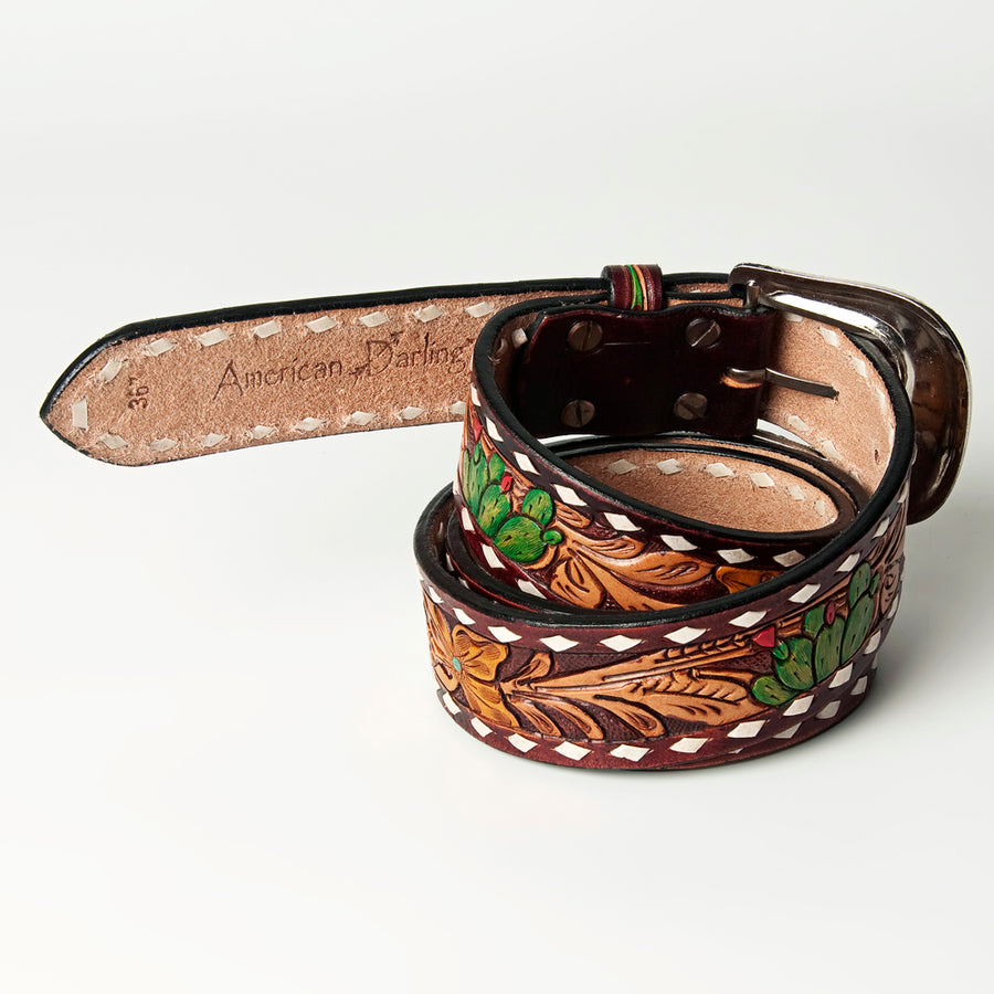 American Darling Beautifully Hand Tooled Tan Genuine Leather Belt Men and Women Western with Removable Buckle