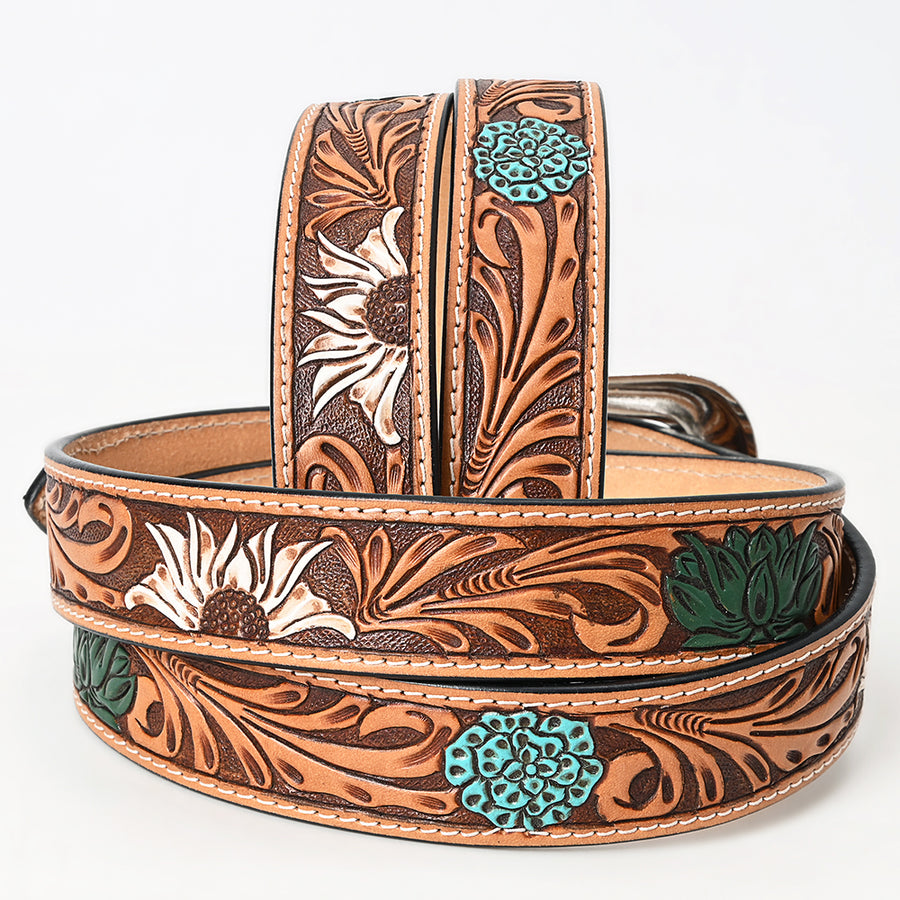 American Darling Beautifully Hand Tooled Tan Genuine Leather Belt Men and Women Western with Removable Buckle