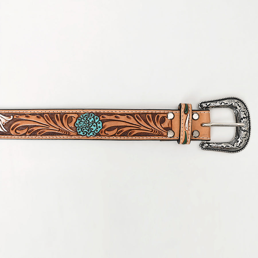 American Darling Beautifully Hand Tooled Tan Genuine Leather Belt Men and Women Western with Removable Buckle