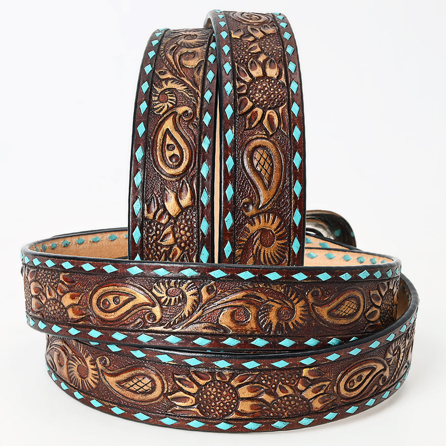 American Darling Beautifully Hand Tooled Tan Genuine Leather Belt Men and Women Western with Removable Buckle