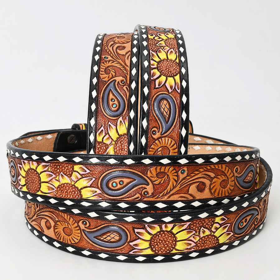 American Darling Beautifully Hand Tooled Tan Genuine Leather Belt Men and Women Western with Removable Buckle