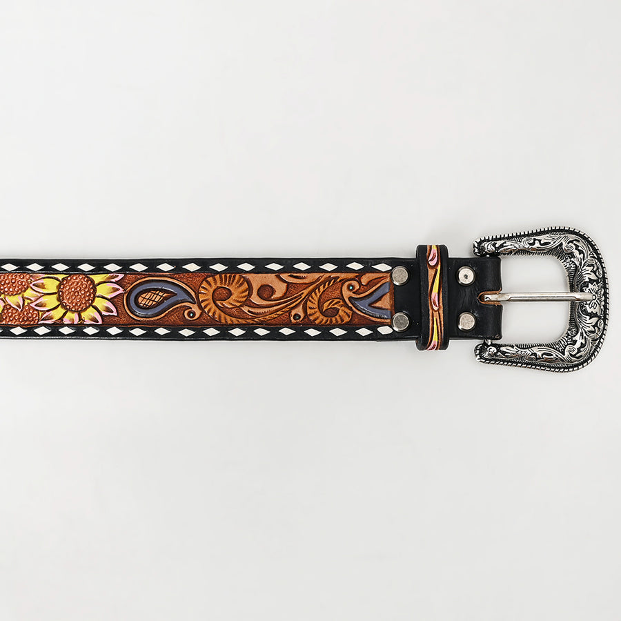 American Darling Beautifully Hand Tooled Tan Genuine Leather Belt Men and Women Western with Removable Buckle