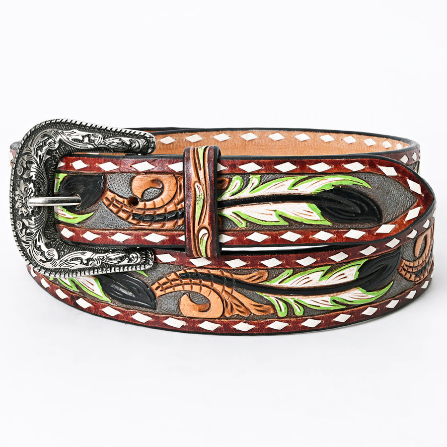 American Darling Beautifully Hand Tooled Tan Genuine Leather Belt Men and Women Western with Removable Buckle