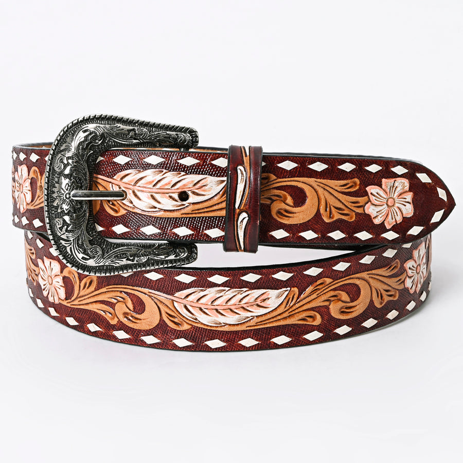 American Darling Beautifully Hand Tooled Tan Genuine Leather Belt Men and Women Western with Removable Buckle
