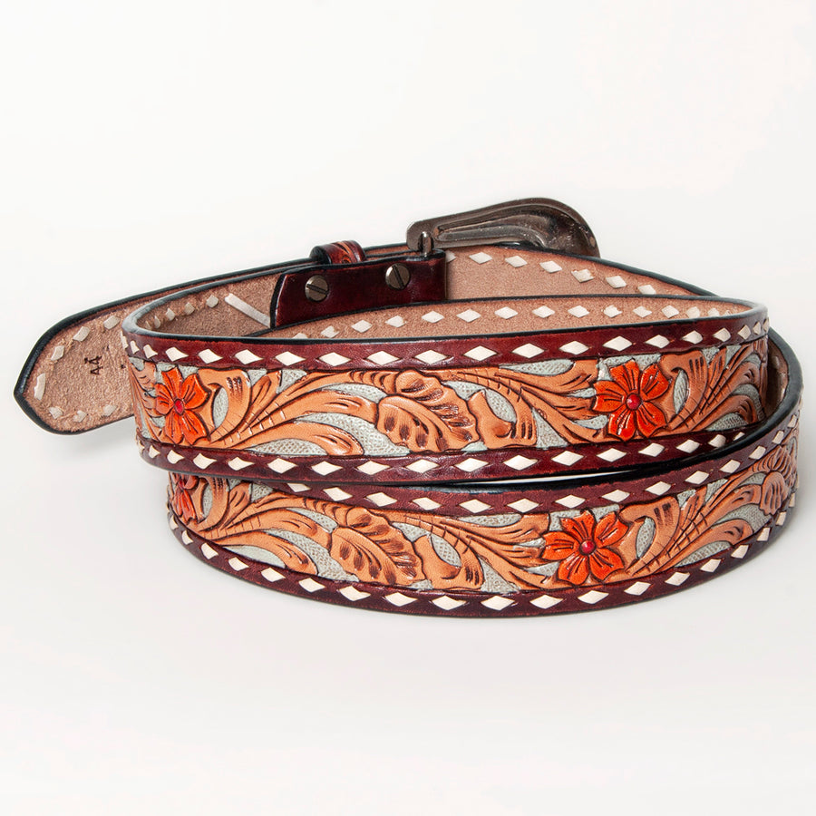 American Darling Beautifully Hand Tooled Tan Genuine Leather Belt Men and Women Western with Removable Buckle
