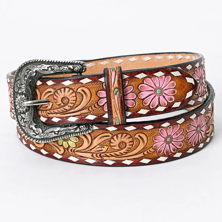 American Darling Beautifully Hand Tooled Tan Genuine Leather Belt Men and Women Western with Removable Buckle