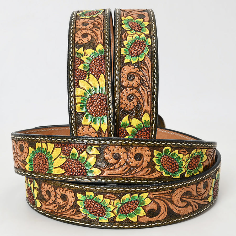 American Darling Beautifully Hand Tooled Tan Genuine Leather Belt Men and Women Western with Removable Buckle