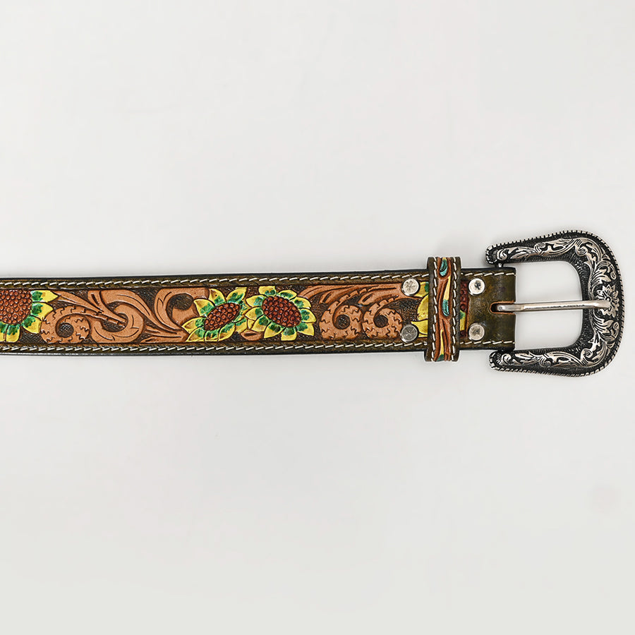 American Darling Beautifully Hand Tooled Tan Genuine Leather Belt Men and Women Western with Removable Buckle