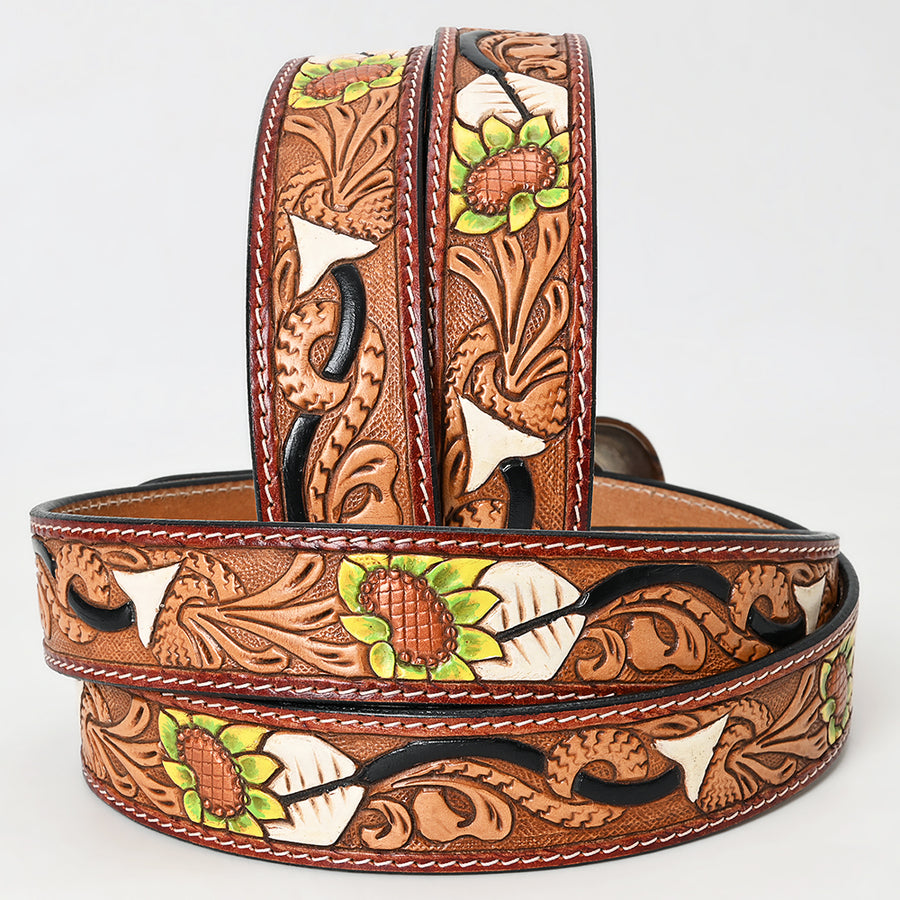 American Darling Beautifully Hand Tooled Tan Genuine Leather Belt Men and Women Western with Removable Buckle