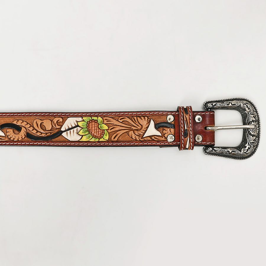 American Darling Beautifully Hand Tooled Tan Genuine Leather Belt Men and Women Western with Removable Buckle
