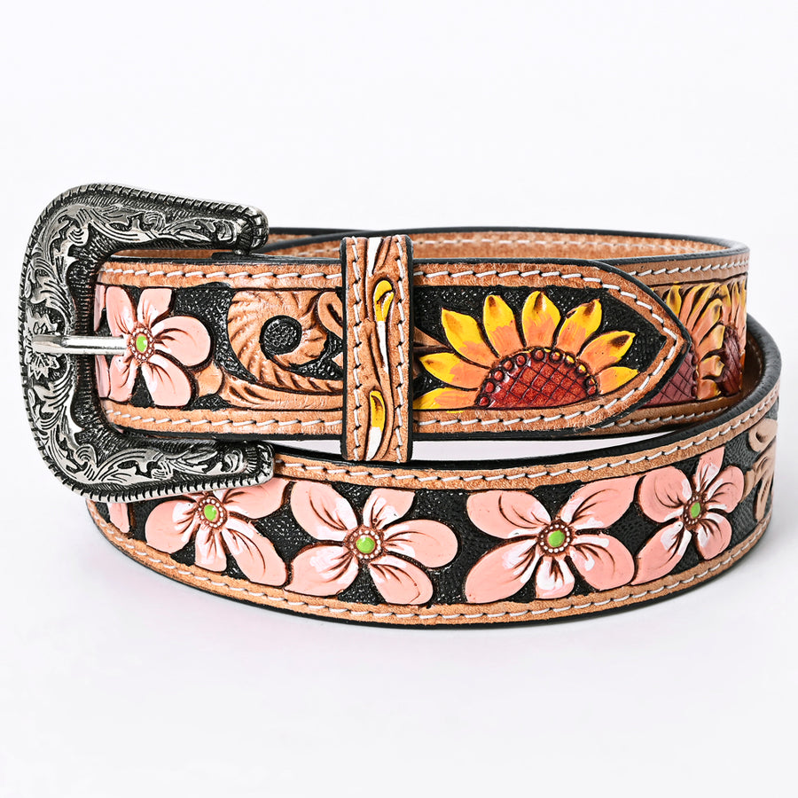 American Darling Beautifully Hand Tooled Tan Genuine Leather Belt Men and Women Western with Removable Buckle