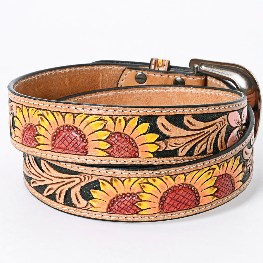 American Darling Beautifully Hand Tooled Tan Genuine Leather Belt Men and Women Western with Removable Buckle