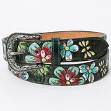 American Darling Beautifully Hand Tooled Black Genuine American Leather Belt Men and Women Western Belt with Removable Buckle