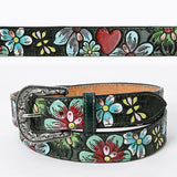 American Darling Beautifully Hand Tooled Black Genuine American Leather Belt Men and Women Western Belt with Removable Buckle