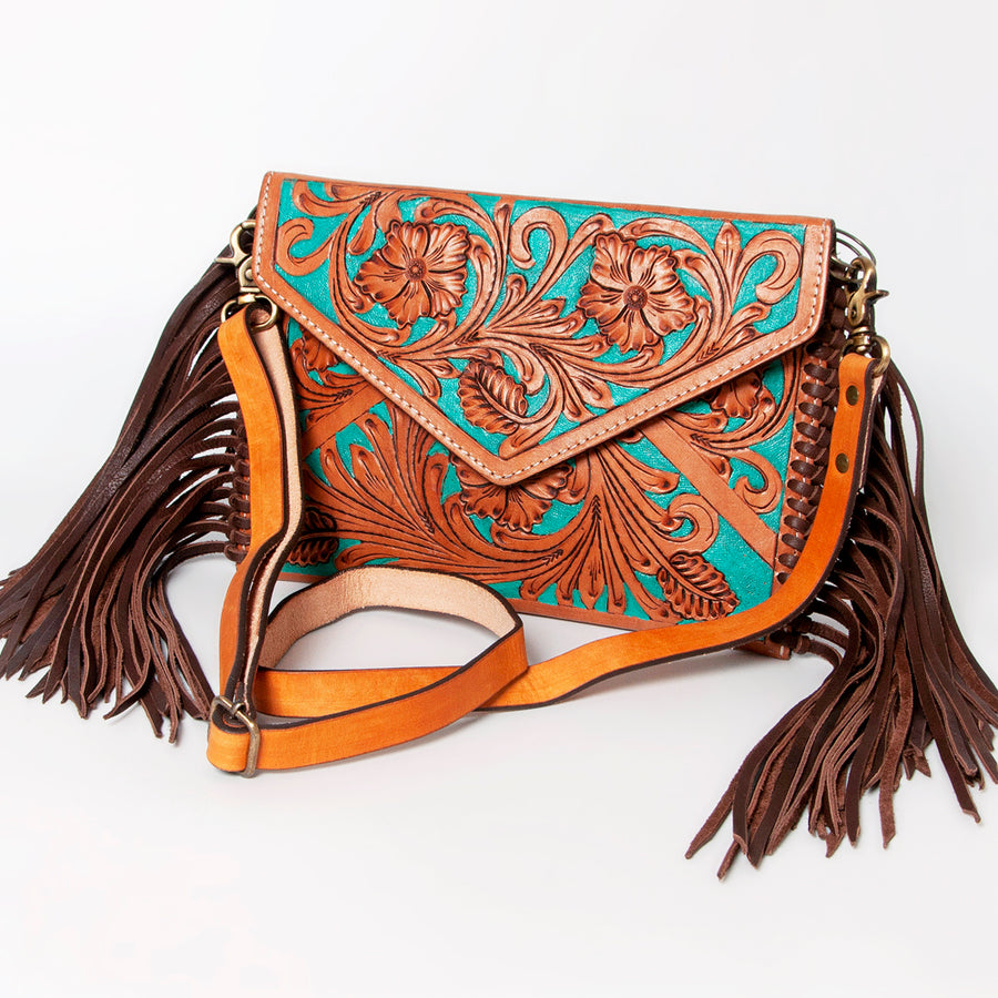 American Darling Hand Tooled Floral Carved Leather Fringe Envelope Women - Uhorse