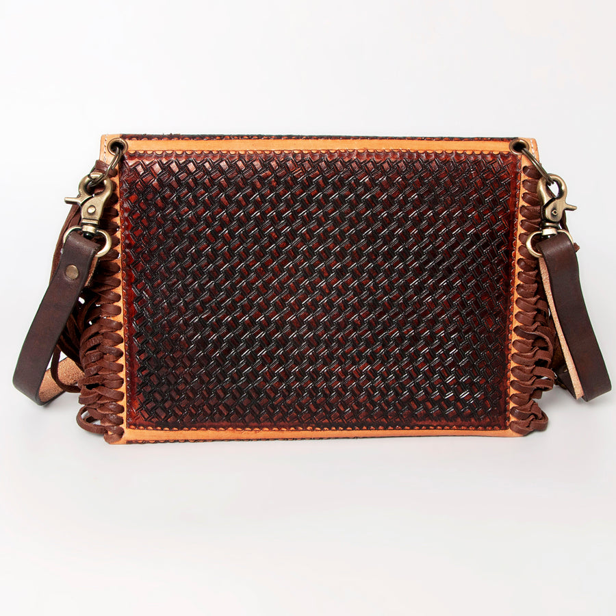 American Darling Women's Hand Tooled Floral Carved Leather Envelope with Fringes and Eco-Friendly Full Grain Leather