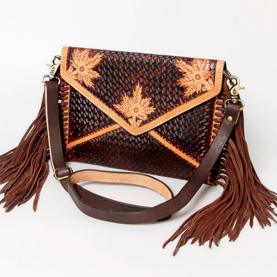 American Darling Hand Tooled Floral Carved Leather Fringe Envelope Women - Uhorse