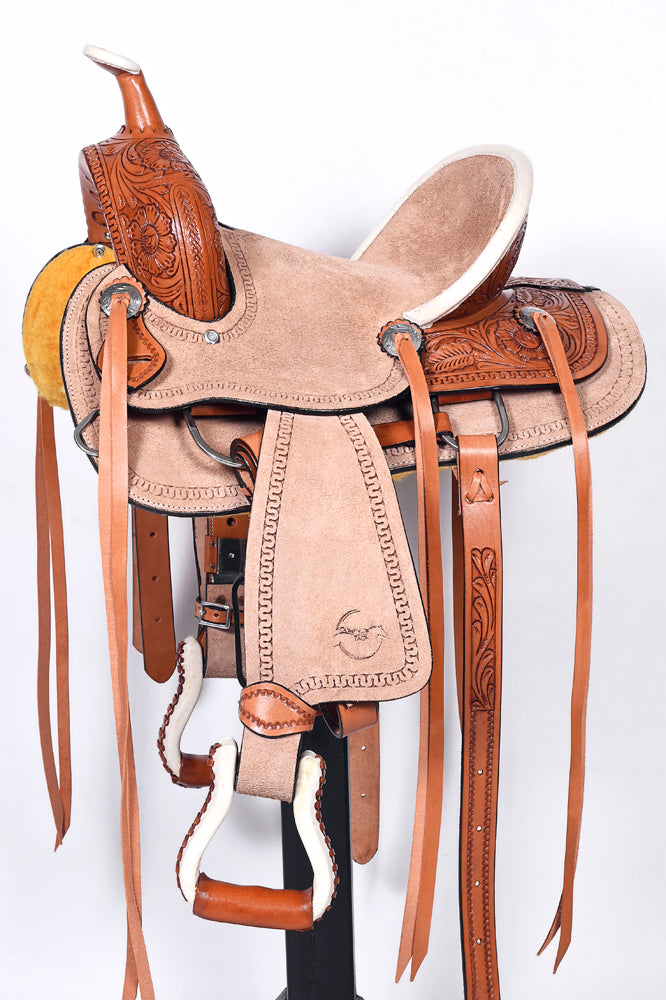 Comfytack Tan Western Kids Youth Children Miniature Pony Saddle Leather Trail Tack | Hand Tooled Saddle | Western Saddle | Saddle for Horses | Horse Tack Set