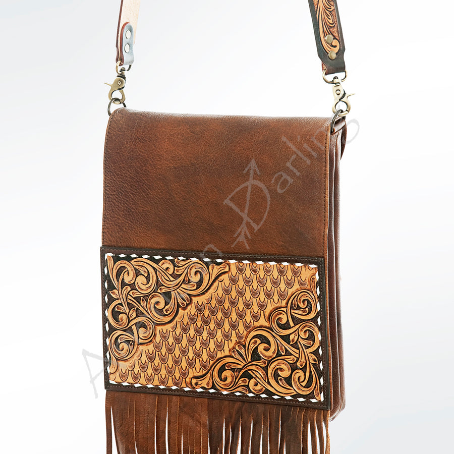 American Darling Hand Tooled Leather Fringe Messenger - Uhorse