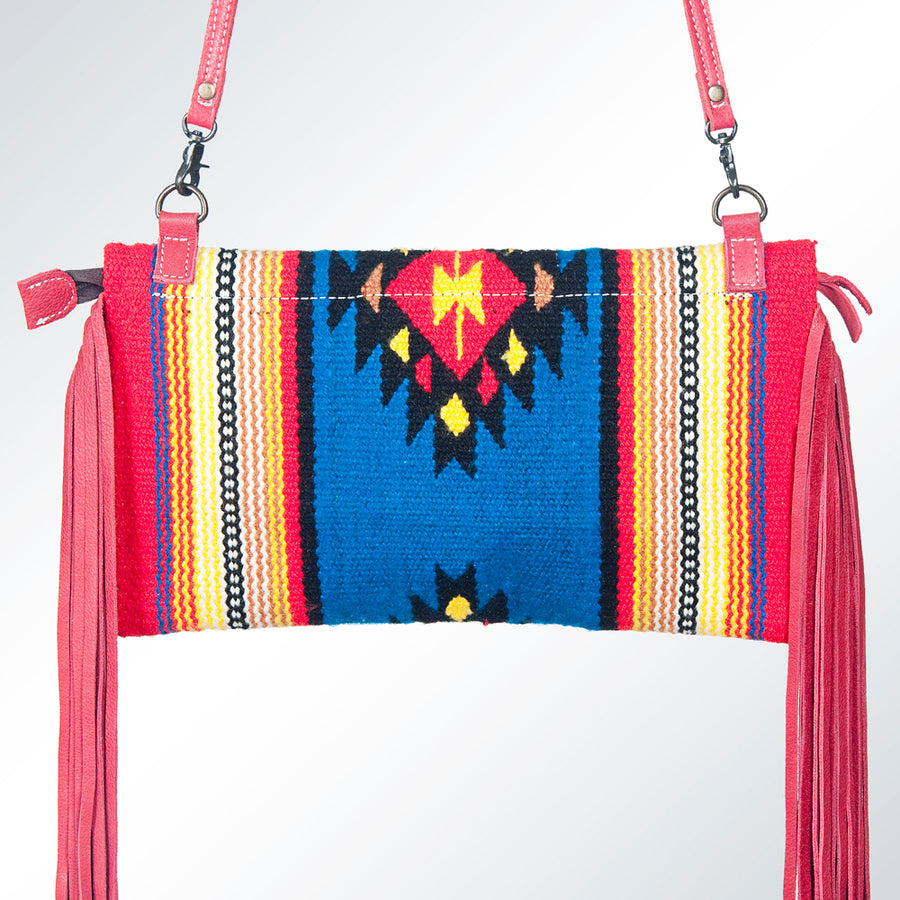 American Darling Small Cross body Bag Hand Tooled Floral Carved Saddle Blanket Genuine Leather Western Purse with Fringes