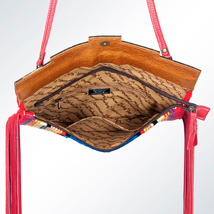 American Darling Small Cross body Bag Hand Tooled Floral Carved Saddle Blanket Genuine Leather Western Purse with Fringes