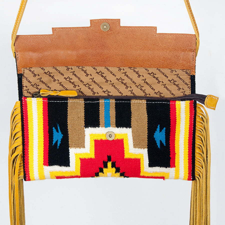 American Darling Small Cross body Bag Hand Tooled Floral Carved Saddle Blanket Genuine Leather Western Purse with Fringes