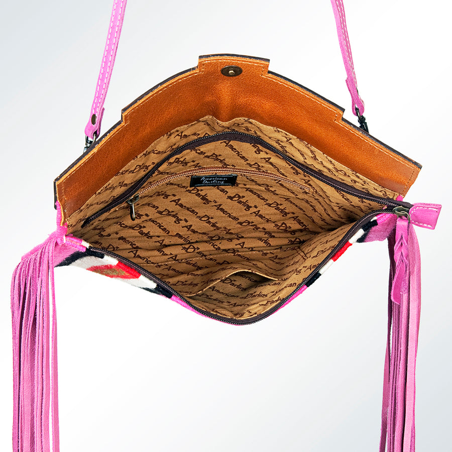 American Darling Small Cross body Bag Hand Tooled Floral Carved Saddle Blanket Genuine Leather Western Purse with Fringes