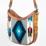 Leather shoulder bag with geometric woven textile panel - Uhorse