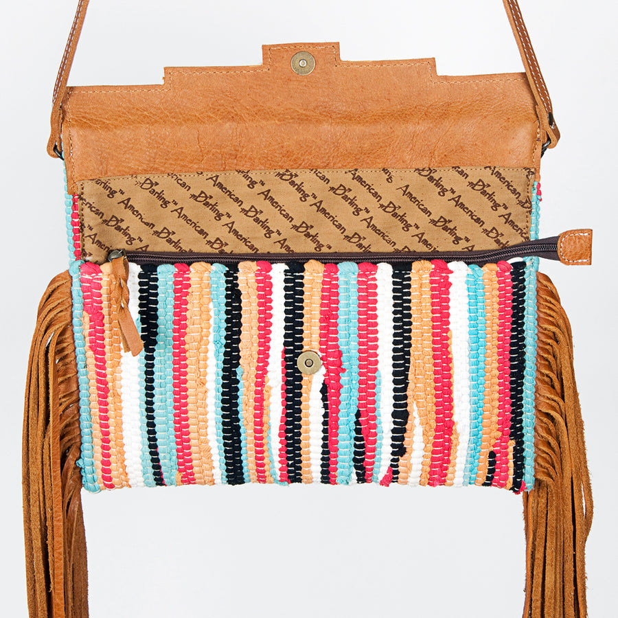 American Darling Small Cross body Bag Hand Tooled Floral Carved Saddle Blanket Genuine Leather Western Purse with Fringes
