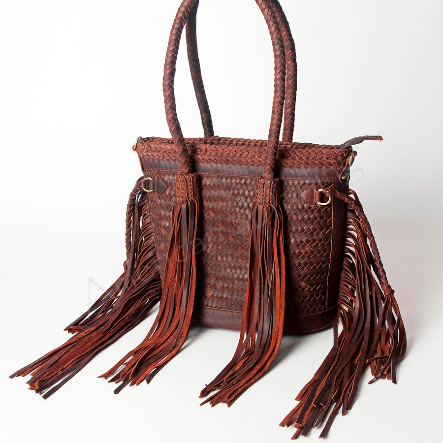 Brown leather shoulder bag with fringe - Uhorse