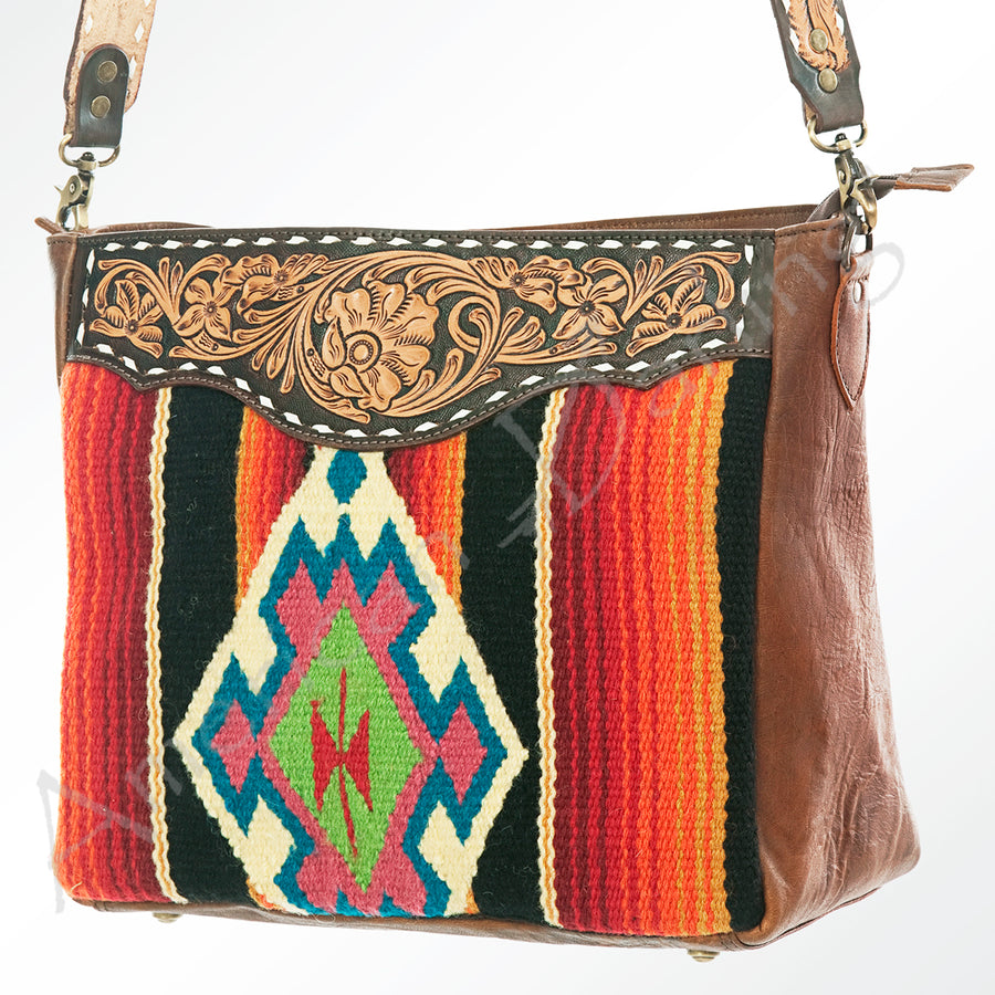American Darling Hand Tooled Leather Saddle Blanket Cross body Bag - Uhorse