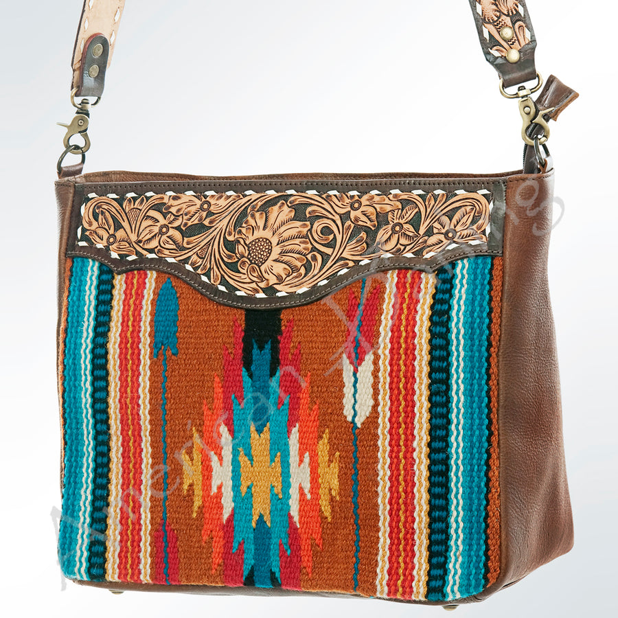 American Darling Hand Tooled Leather Saddle Blanket Cross body Bag - Uhorse
