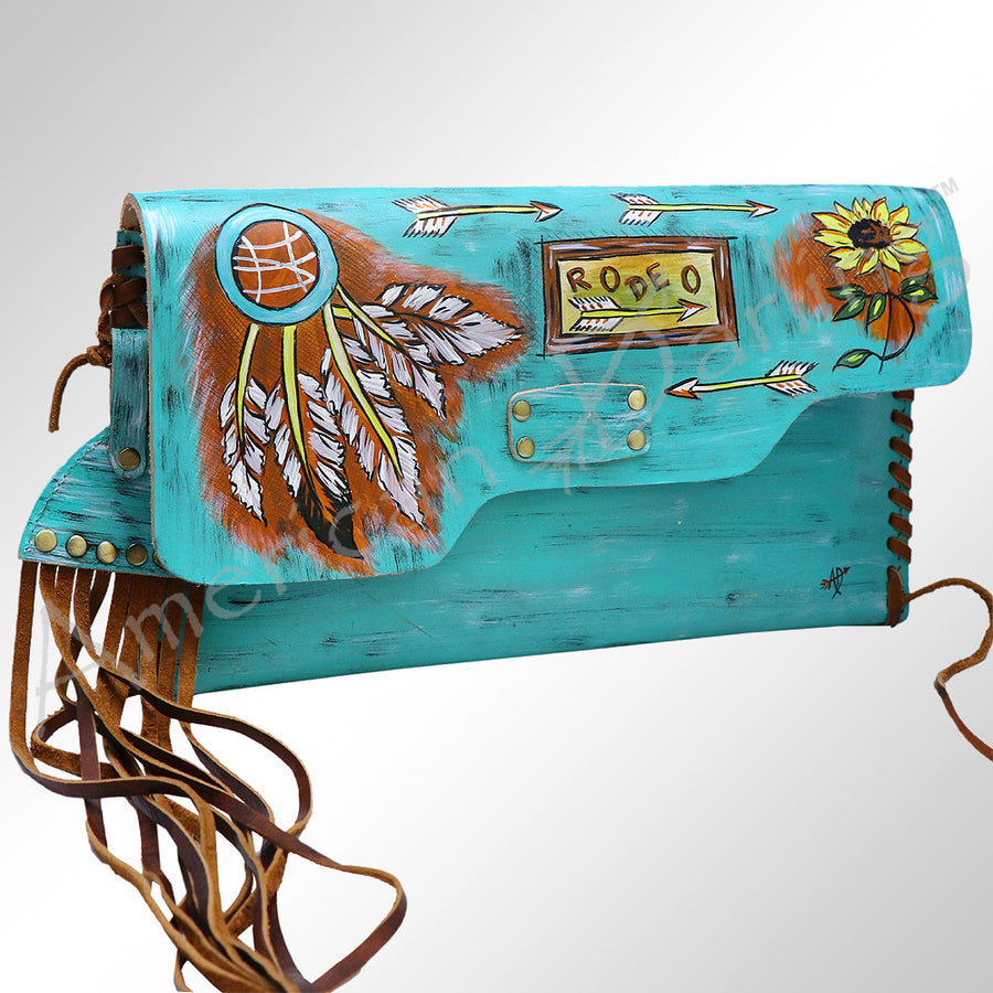 American Darling Western Leather Envelope with Hand-Painted and Fringes - Uhorse