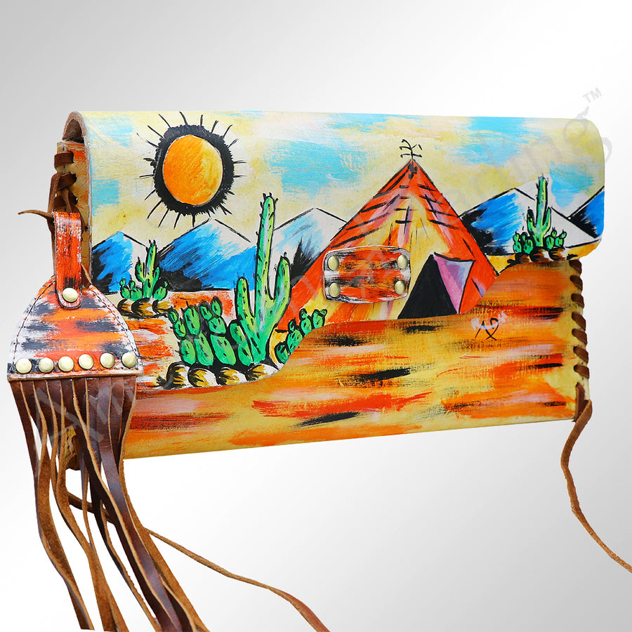 American Darling Western Leather Envelope with Hand-Painted and Fringes - Uhorse
