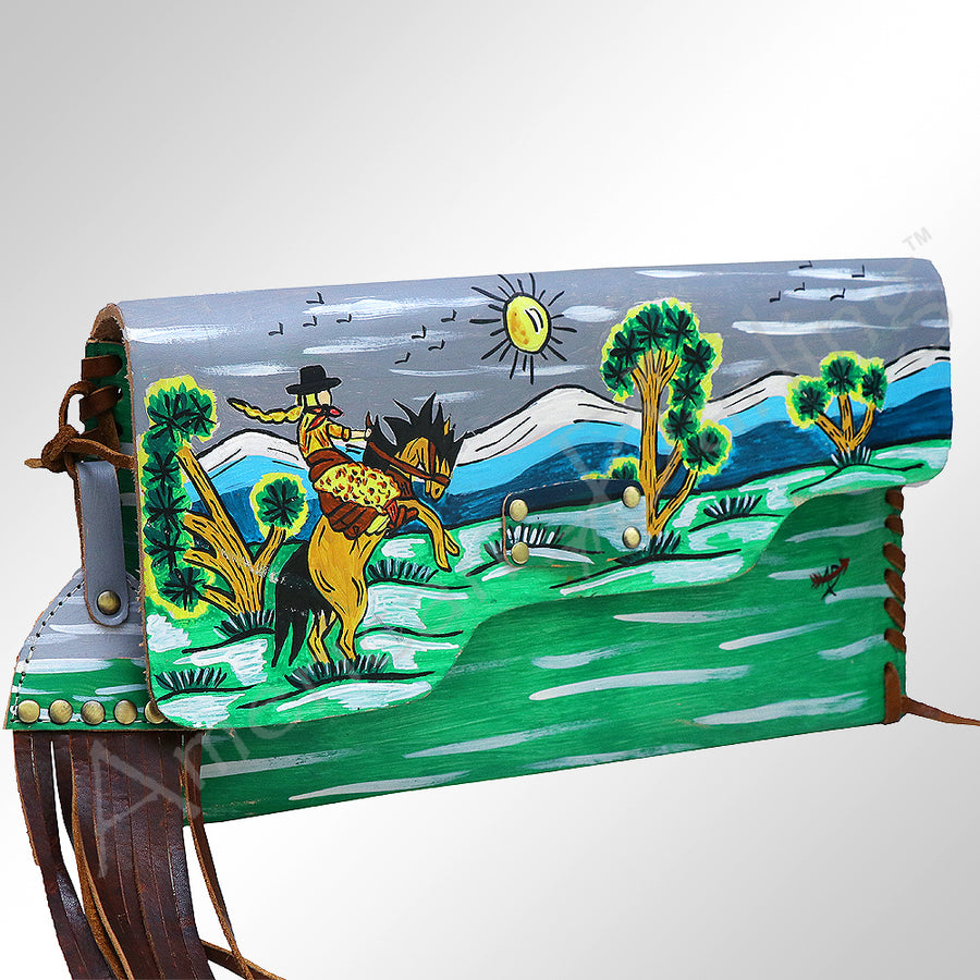 American Darling Western Leather Envelope with Hand-Painted and Fringes - Uhorse