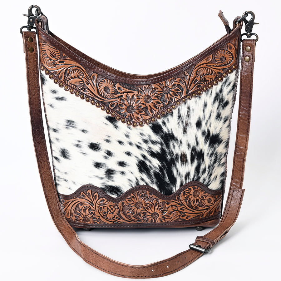 American Darling Hobo Bag Western Hand Tooled Floral Genuine Leather Crossbody with Hair-On Cowhide & Rivetted Detail
