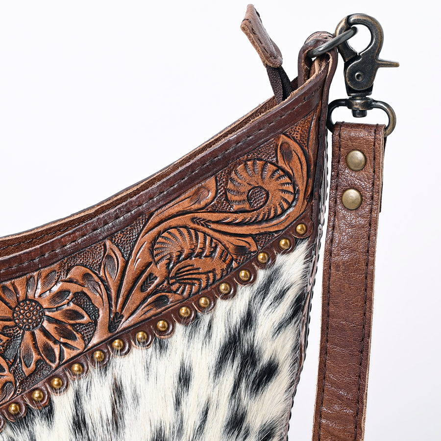 American Darling Hobo Bag Western Hand Tooled Floral Genuine Leather Crossbody with Hair-On Cowhide & Rivetted Detail