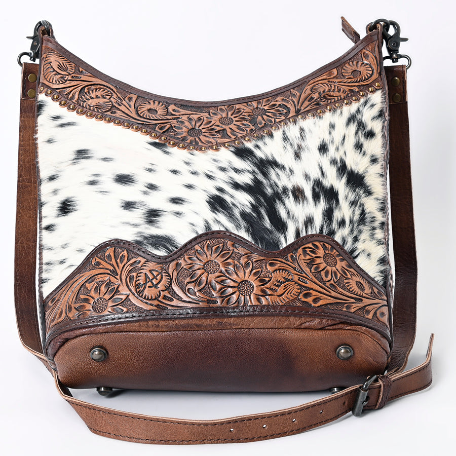 American Darling Hobo Bag Western Hand Tooled Floral Genuine Leather Crossbody with Hair-On Cowhide & Rivetted Detail
