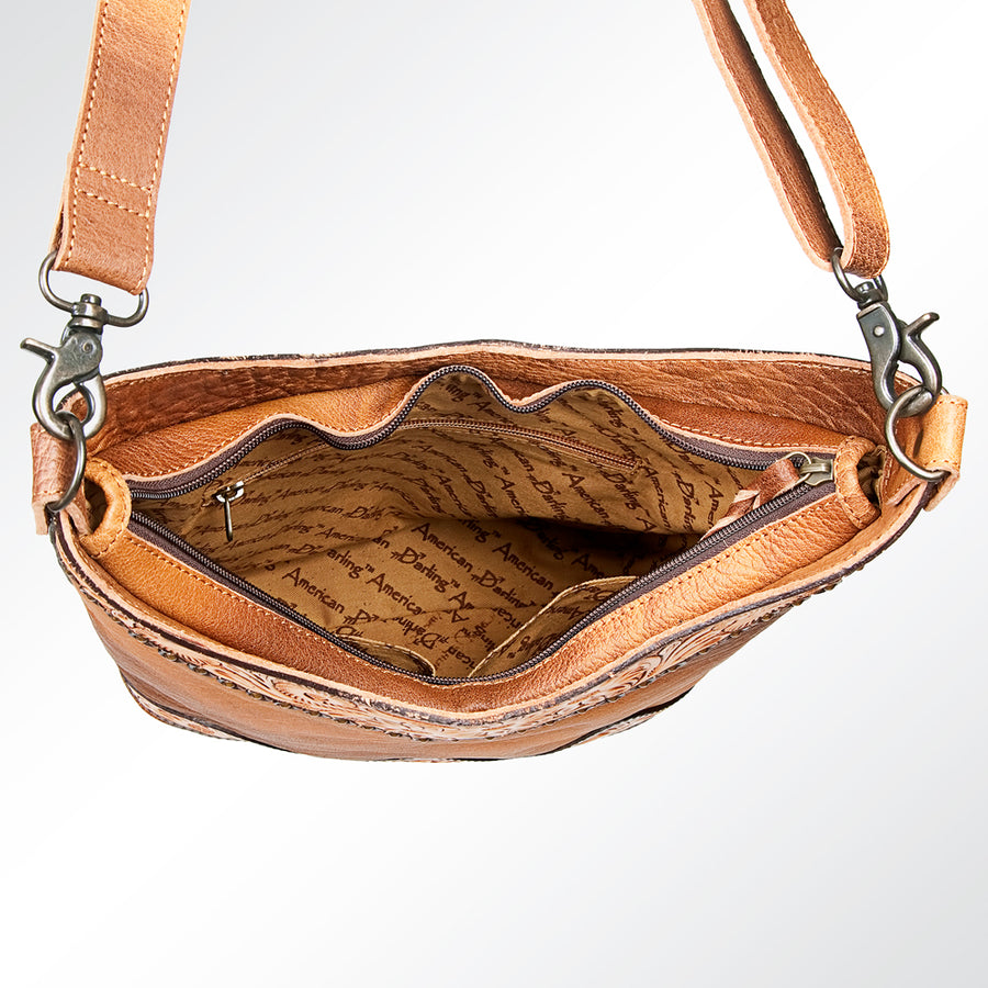 American Darling Hobo Bag Western Hand Tooled Floral Genuine Leather Crossbody with Hair-On Cowhide & Rivetted Detail