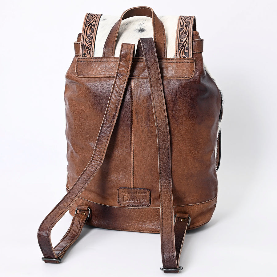 American Darling Backpack Bag Western Hand Tooled Floral Genuine Leather with Hair-On Cowhide & YKK Zipper for Women