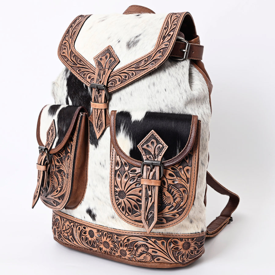 American Darling Handcrafted Floral Tooled Leather and Cowhide Backpack Bag - Uhorse