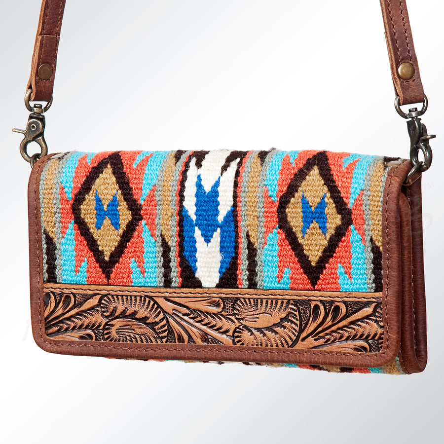 American Darling Hand Tooled and Hand Woven Saddle Blanket Western Wallet Bag - Hilason