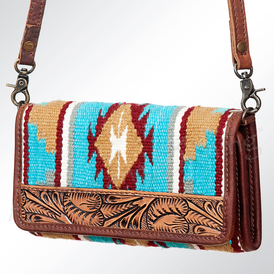American Darling Hand Tooled and Hand Woven Saddle Blanket Western Wallet Bag - Hilason