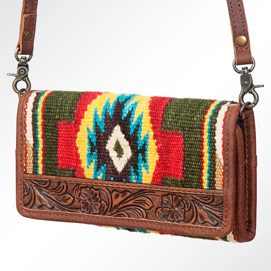 American Darling Hand Tooled and Hand Woven Saddle Blanket Western Wallet Bag - Uhorse