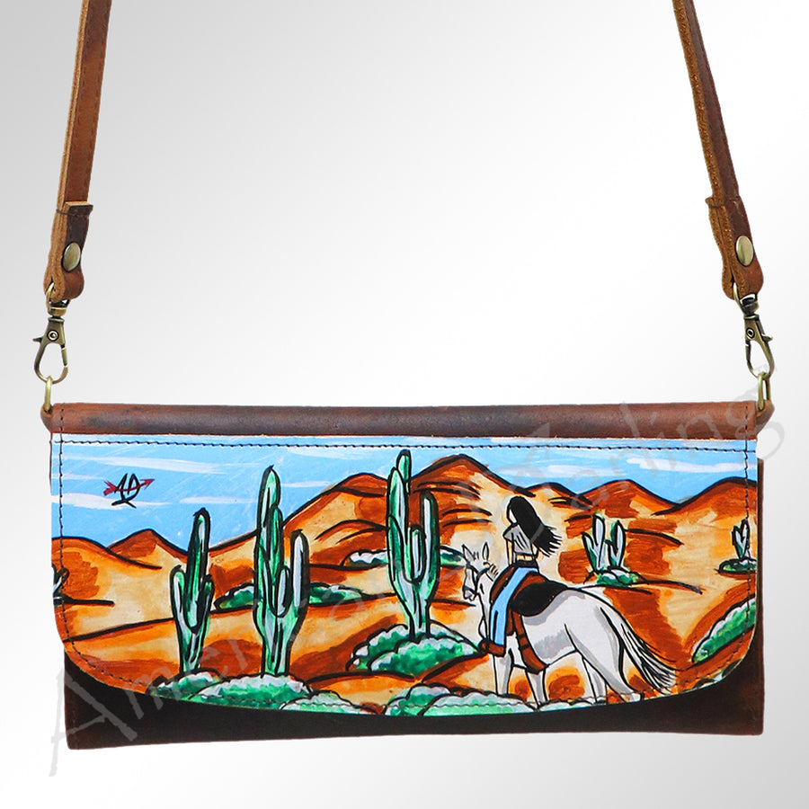 American Darling Small Cross body Bag Genuine Vegetable Tanned Leather Wallet Purse Western Handbag 4in x 1in x 8in