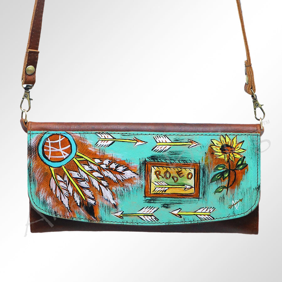 American Darling Small Cross body Bag Genuine Vegetable Tanned Leather Wallet Purse Western Handbag 4in x 1in x 8in