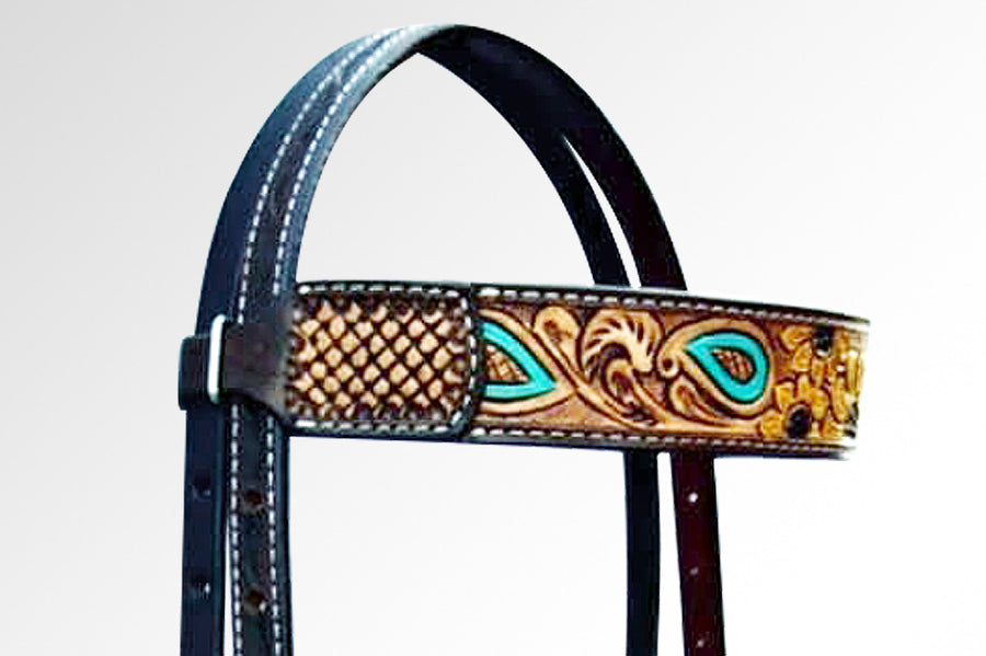 Bar H Equine Sunflower Hand Painted Horse Western Leather Breast Collar Dark Brown